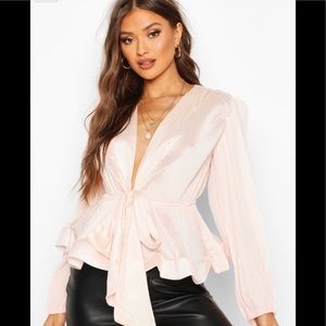 Deep V peplum top